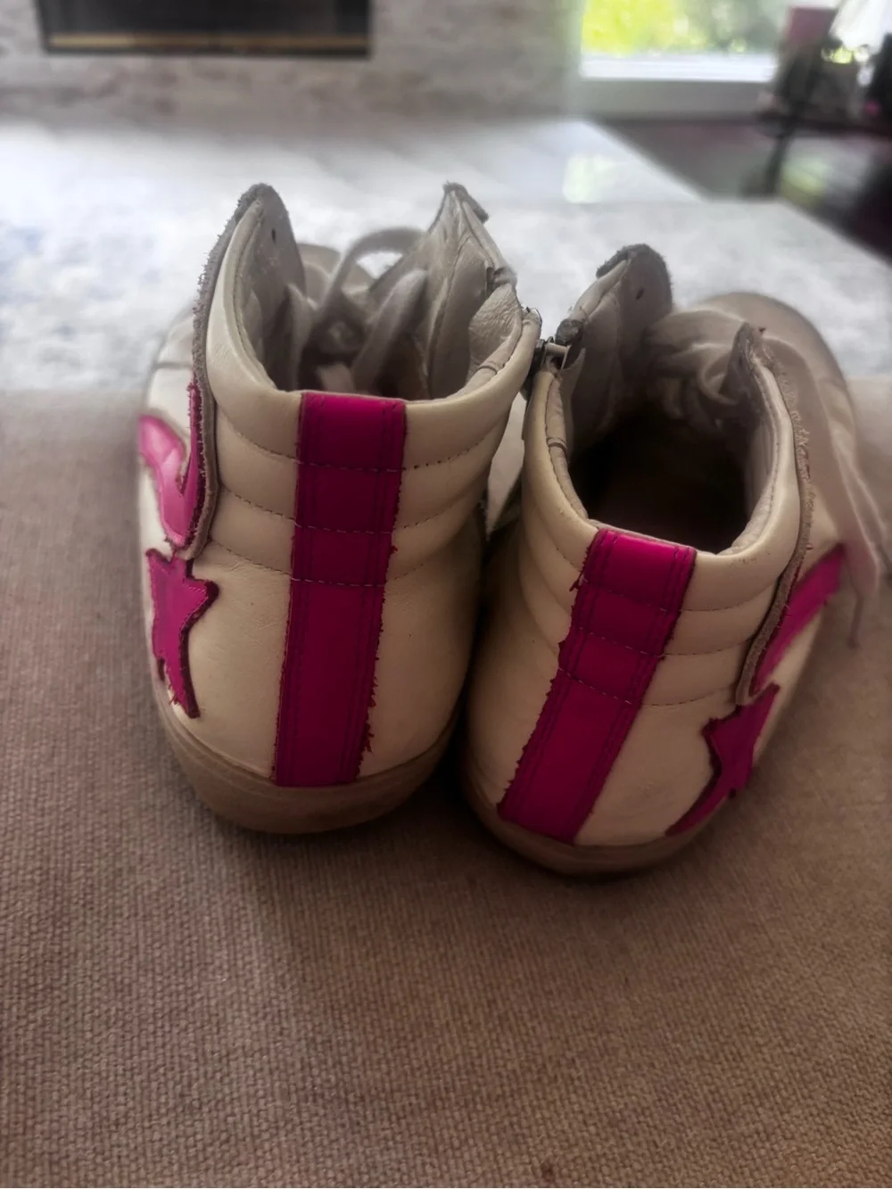 Golden Goose White and Pink High-Top Sneakers
